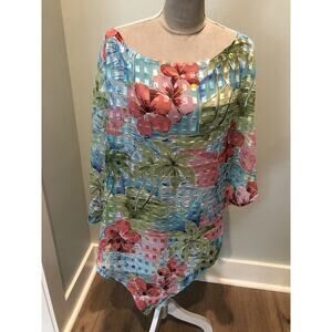 Semi Sheer Tropical Topper Swim Coverup Caftan L